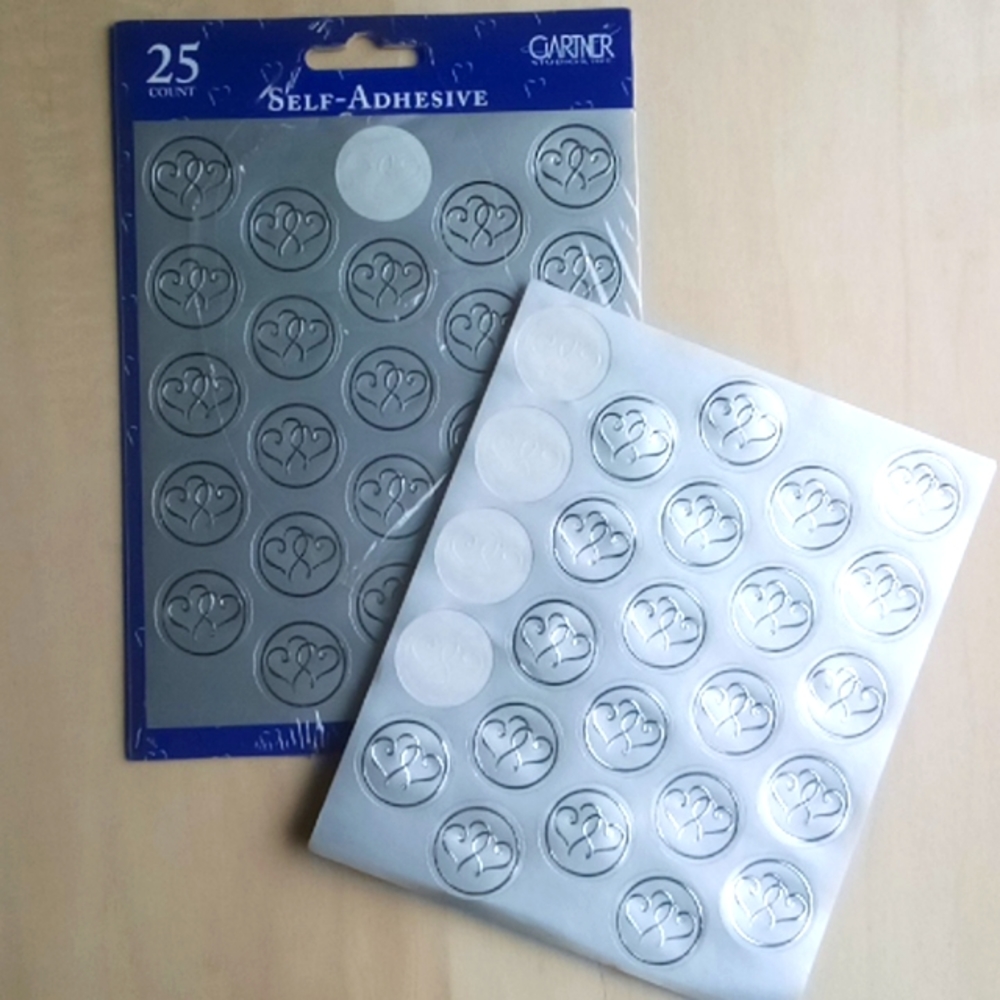 2/$20 Seals 45 Silver Foil Hearts
